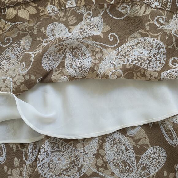 Vtg Floral Butterfly Midi Skirt Womens 12 Brown Tiered Fairy Boho Hippie Flowy - Picture 5 of 8